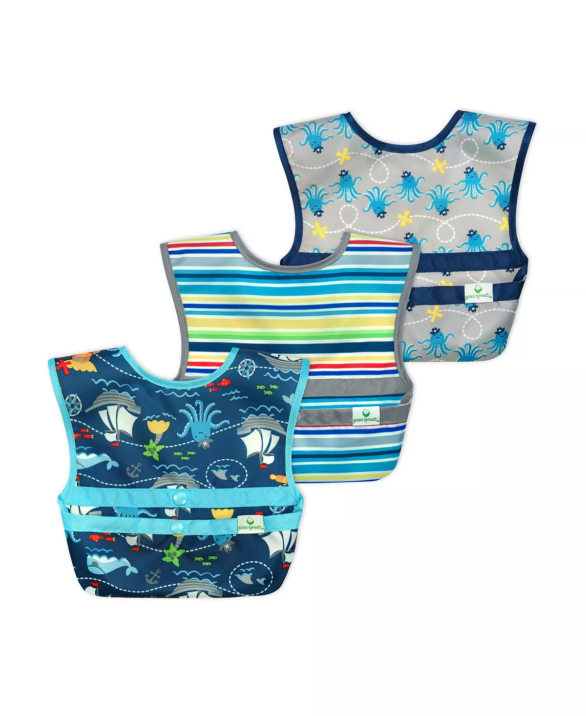 Green Sprouts Baby Boys And Girls Snap Go Easy-Wear Bibs, Pack Of 3 - Image 4
