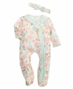 First Impressions Baby Girls Avery Floral Footed Coveralls And Headband, 2 Piece Set, Created For Macy's