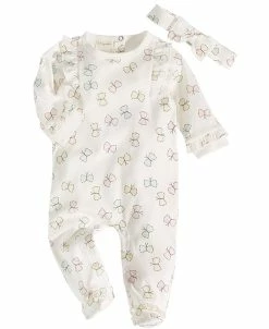 First Impressions Baby Girls Cotton Butterfly Ruffle Footie And Headband, 2 Piece Set, Created For Macy's