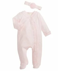 First Impressions Baby Girls Cotton Ruffle Trim Footie And Headband, 2 Piece Set, Created For Macy's