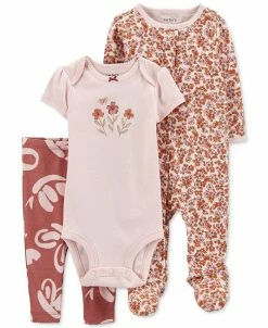 Carter's™ Baby Girls Printed Bodysuit, Pants, And Footed Coverall, 3 Piece Set