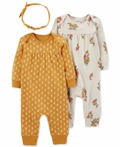 Carter's™ Baby Girls Footless Coveralls And Headband Set, 3 Piece Set