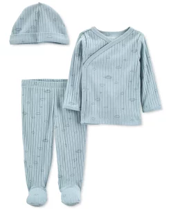 Carter's™ Baby Boys Side Snap Cotton Top, Pants, And Hats Set