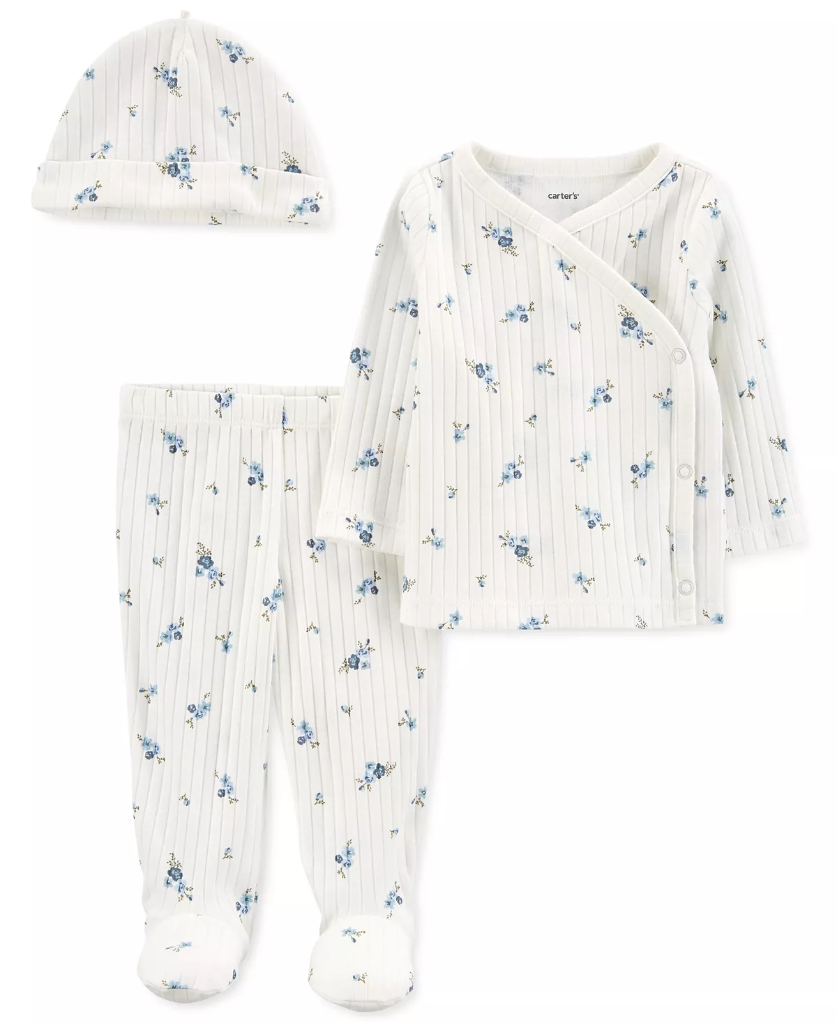Carter's™ Baby Girls Floral Print Top, Footed Pants And Cap, 3 Piece Set