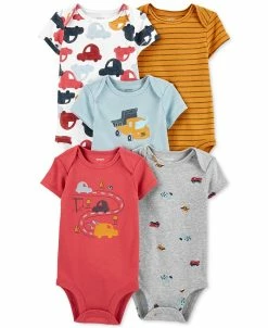 Carter's™ Baby Boys Printed Short Sleeved Cotton Bodysuits, Pack Of 5