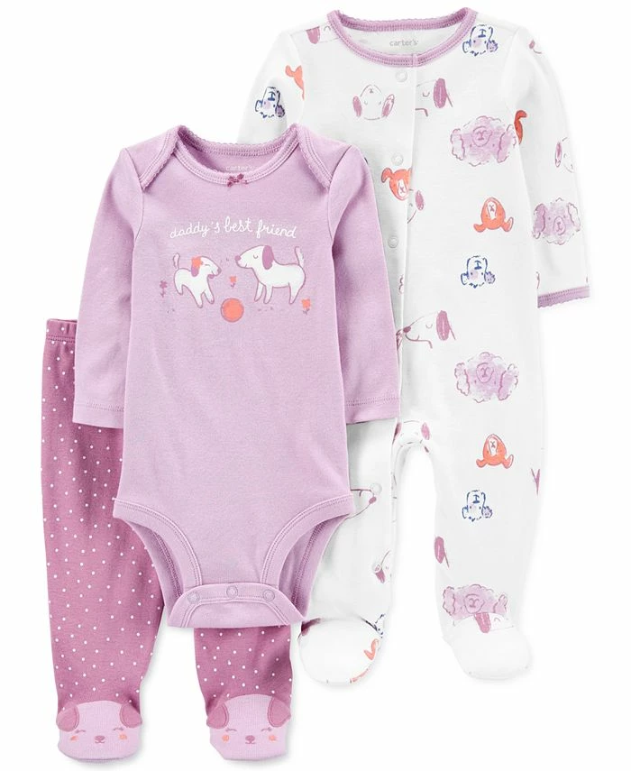 Carter's™ Baby Girls Print Bodysuit, Footed Pants, And Coverall, 3 Piece Set