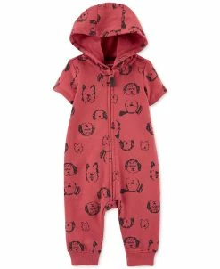 Carter's™ Baby Boys Red Dog Short Sleeved Hooded Zip Front Jumpsuit