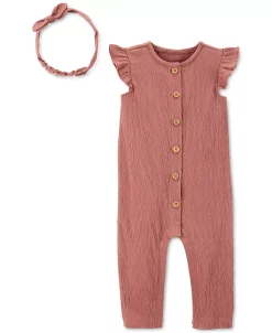 Carter's™ Baby Girls Crinkled Jersey Jumpsuit And Head Wrap, 2 Piece Set