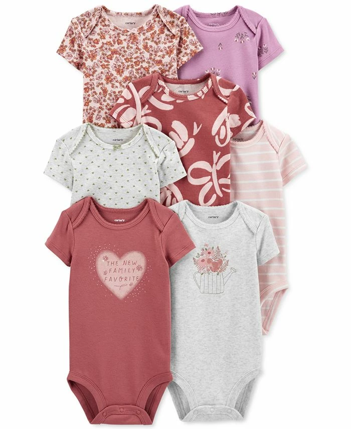 Carter's™ Baby Girls Short Sleeved Printed Bodysuits, Pack Of 7