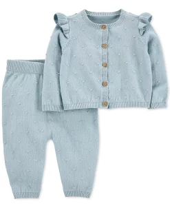 Carter's™ Baby Girls Ruffled Button Down Cardigan And Pants, 2 Piece Set