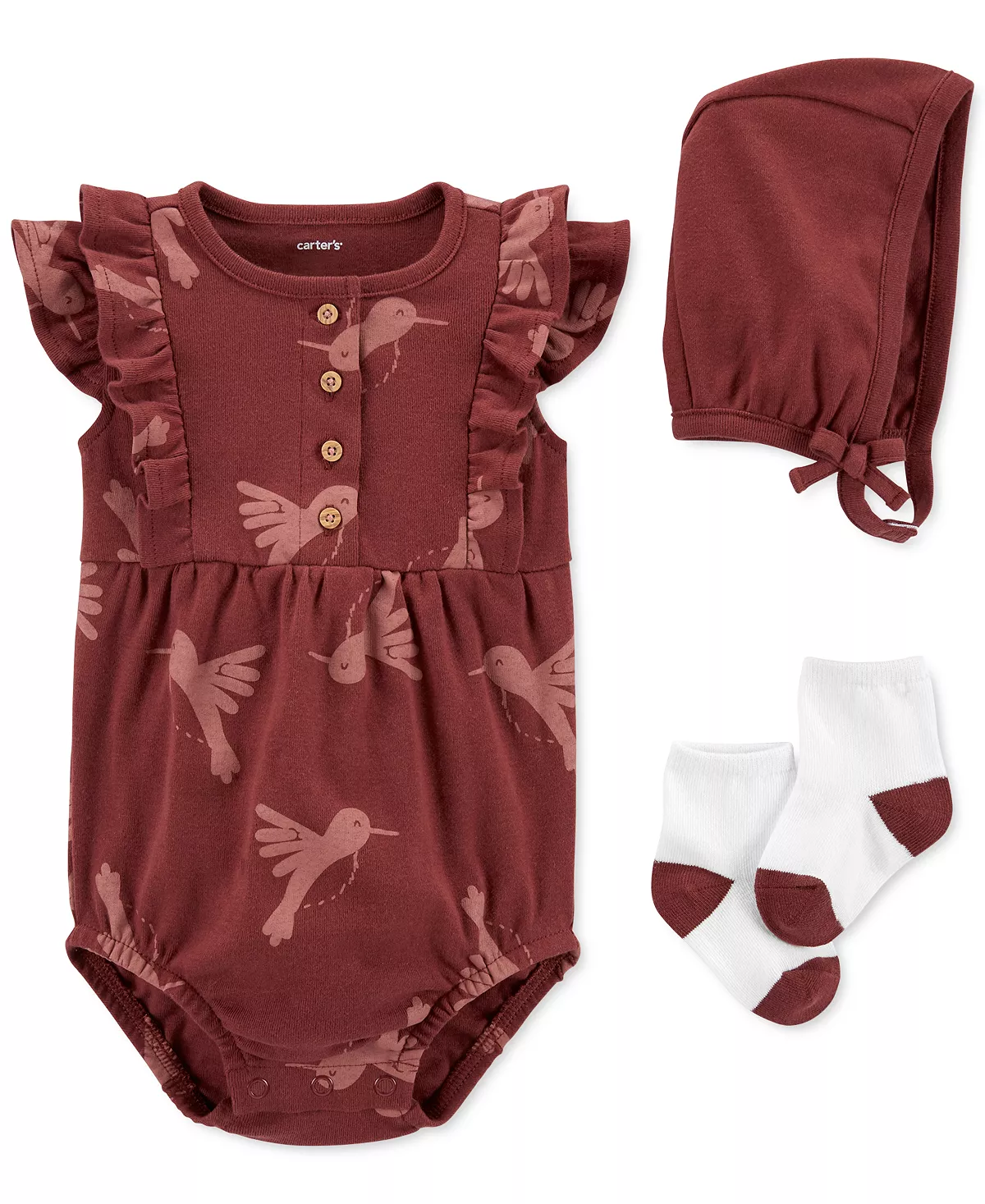 Carter's™ Baby Girls Little Bird Bodysuit, Bonnet And Socks, 3 Piece Set