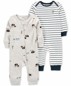 Carter's™ Baby Boys Printed Cotton Jumpsuits, Pack Of 2