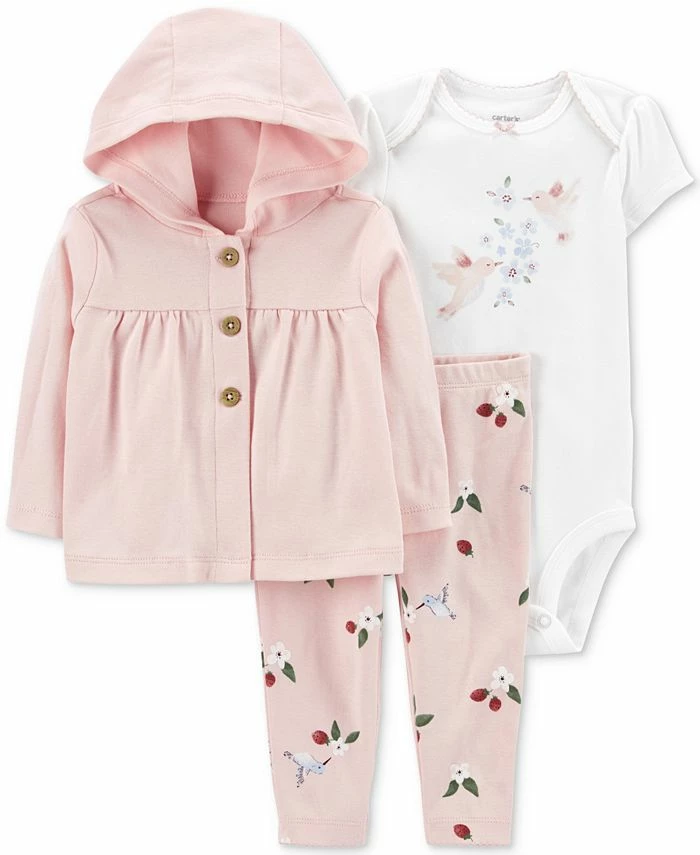 Carter's™ Baby Girls Short Sleeved Bodysuit, Cardigan And Leggings, 3 Piece Set
