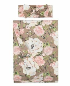 Baby Essentials Girls Soft Floral Swaddle Wrap Blanket With Matching Headband, 2 Piece Set