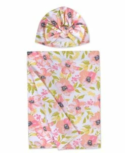 Baby Essentials Girls Soft Floral Print Swaddle Wrap Blanket With Matching Turban, 2 Piece Set