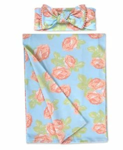 Baby Essentials Girls Soft Floral Swaddle Wrap Blanket With Matching Headband, 2 Piece Set