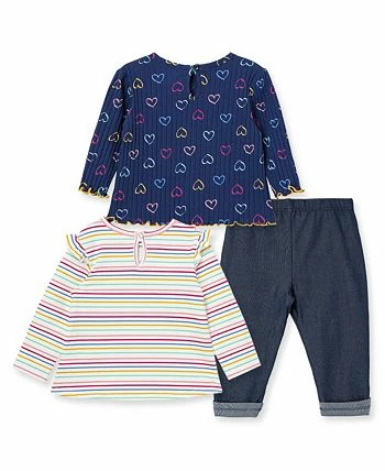 Little Me Baby Girls Heart Play Top And Pants, 3-Piece Set - Image 2