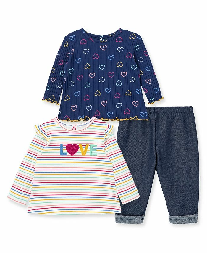 Little Me Baby Girls Heart Play Top And Pants, 3-Piece Set
