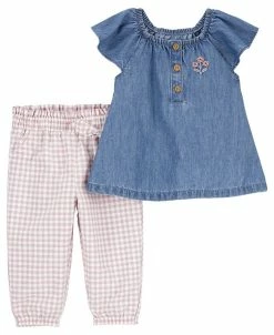 Carter's™ Baby Girls Short Sleeve Chambray Top And Pant Set, 2 Piece