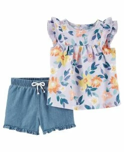Carter's™ Baby Girls Floral Top And Chambray Shorts, 2 Piece Set