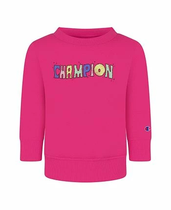 Champion Baby Girls Retro Color Block Fleece Crew And Fleece Joggers, 2 Piece Set - Image 2