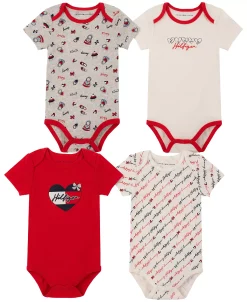 Tommy Hilfiger Baby Girls Signature Styled Short Sleeves Bodysuits, Pack Of 4