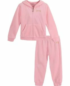 Juicy Couture Toddler Girls Gold-Tone Crown Signature Zip-Up Hoodie And Pants, 2 Piece Set