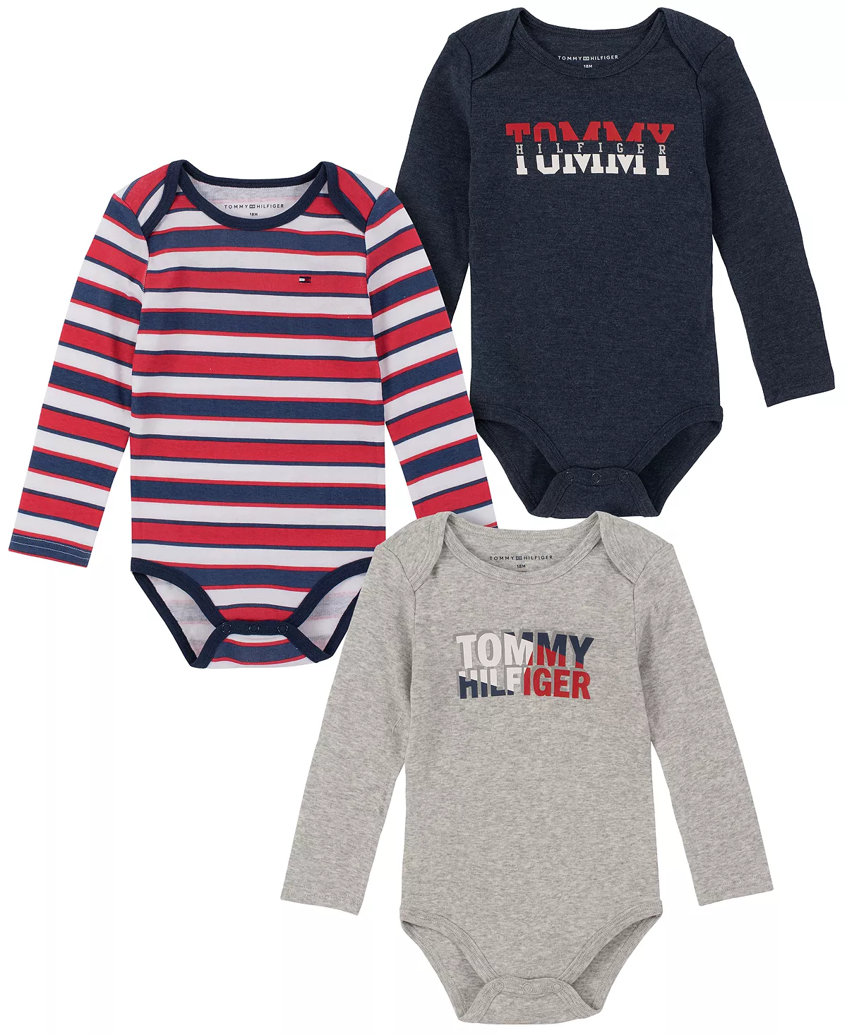 Tommy Hilfiger Baby Boys Signature Long Sleeve Bodysuits, Pack Of 3