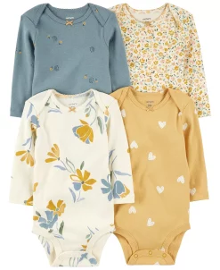 Carter's™ Baby Girls Printed Floral Long Sleeved Bodysuits, Pack Of 4