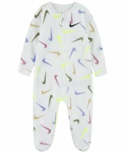 Nike Baby Girls All Over Swoosh Print Cozy Footed Coverall