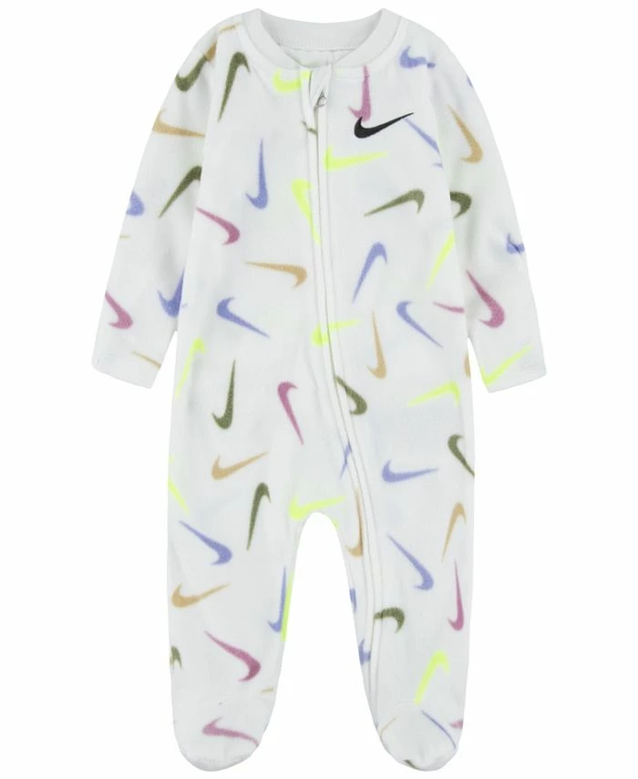 Nike Baby Girls All Over Swoosh Print Cozy Footed Coverall