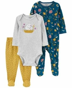 Carter's™ Baby Girls Snap Up Footed Coverall, Bodysuit And Pants, 3 Piece Set