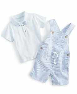 First Impressions Baby Boys Seersucker Shortall, 2 Piece Set, Created For Macy's