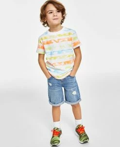 Epic Threads Dino Striped T-Shirt & Rolled Cuff Denim Shorts Separates, Created For Macy's