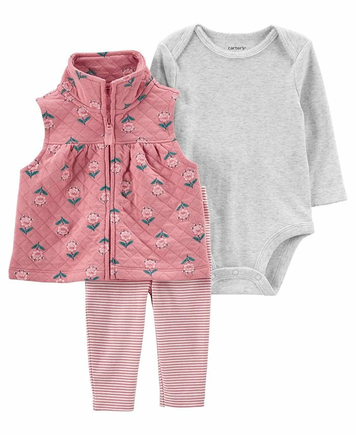 Carter's™ Baby Girls Floral Little Vest, Bodysuit And Pants, 3 Piece Set