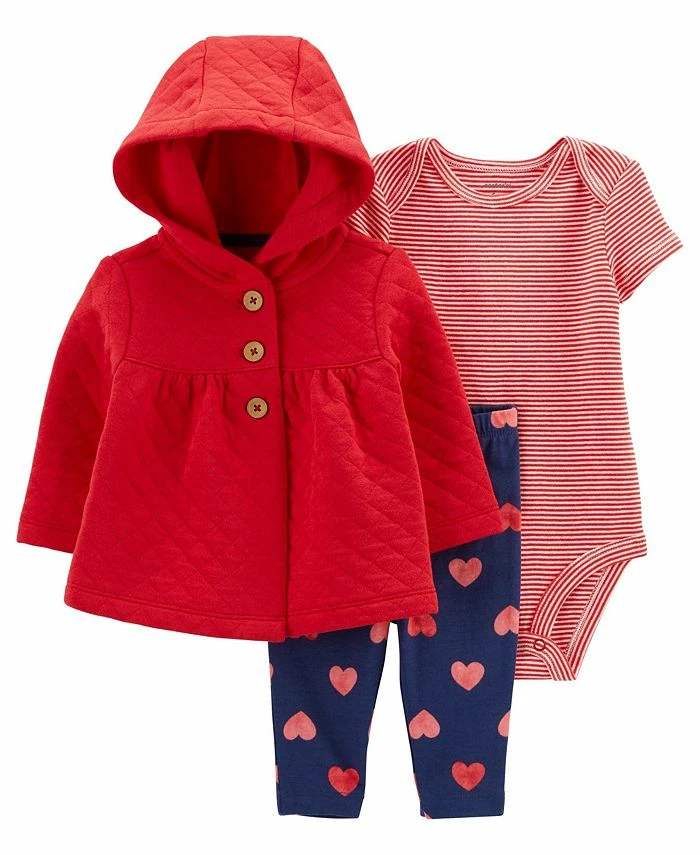 Carter's™ Baby Girls Quilted Cardigan, Bodysuit And Heart Leggings, 3 Piece Set
