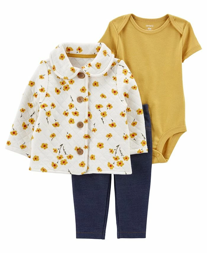 Carter's™ Baby Girls Quilted Little Cardigan, Bodysuit And Pants, 3 Piece Set
