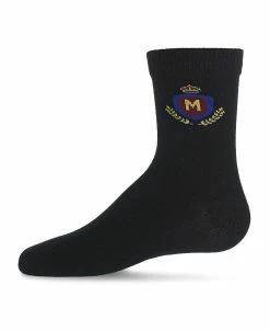 MeMoi Boy's Stitched M Crest Solid Color Dress Crew Socks
