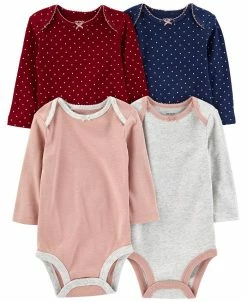 Carter's™ Baby Girls Printed Long Sleeved Bodysuits, Pack Of 4