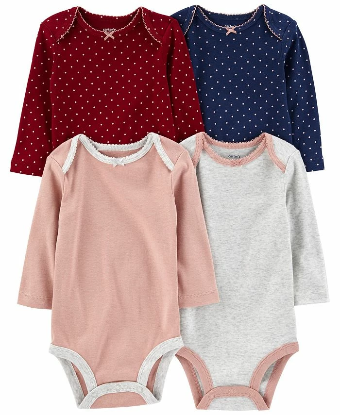 Carter's™ Baby Girls Printed Long Sleeved Bodysuits, Pack Of 4