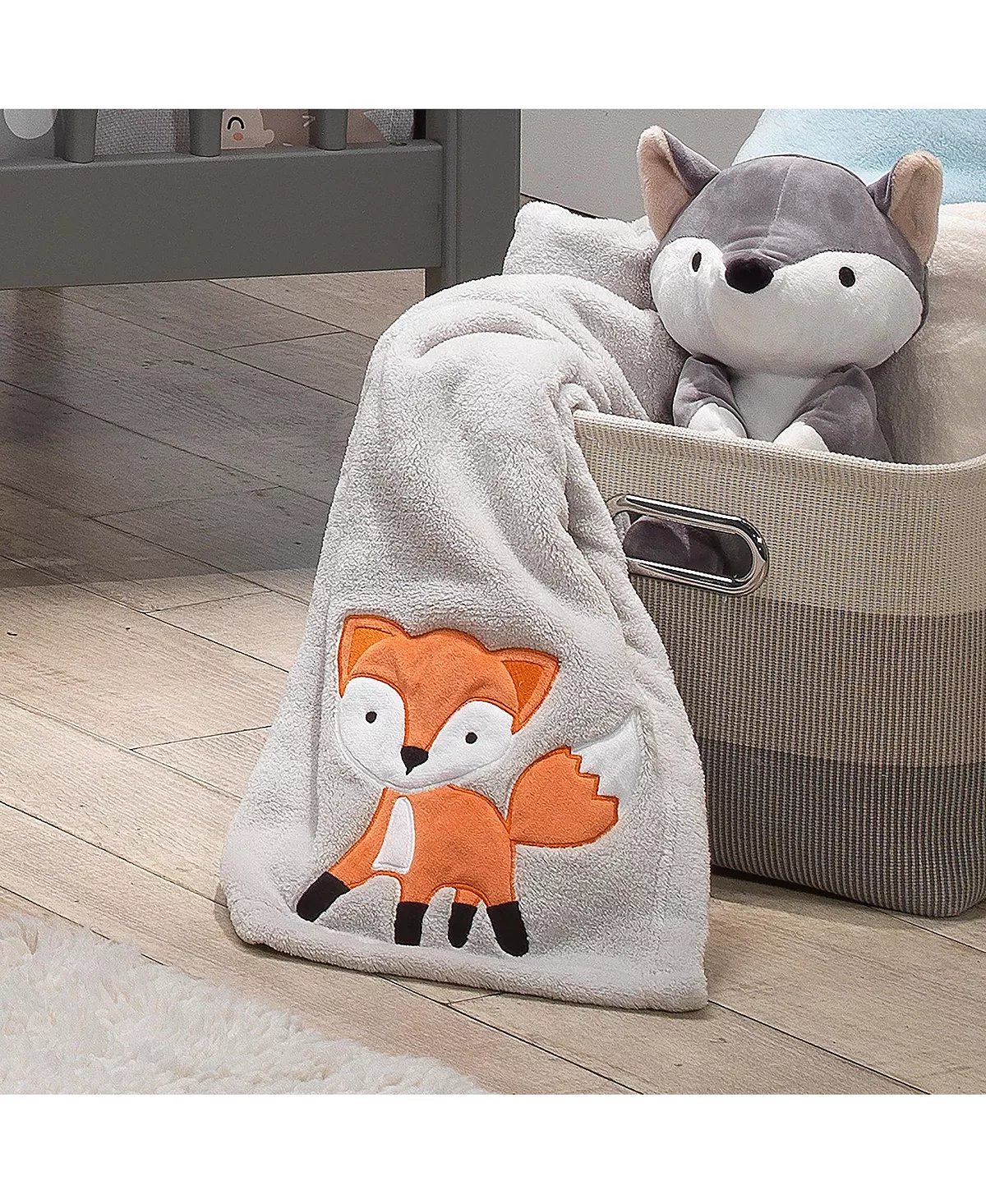 Bedtime Originals Woodland Friends Gray Fleece With Orange Fox Baby Blanket - Image 3