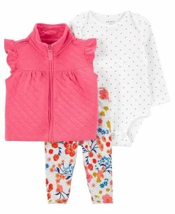 Carter's™ Baby Girls Bodysuit, Quilted Vest And Leggings, 3 Piece Set