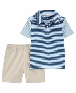 Carter's™ Toddler Boys Striped Jersey Polo Shirt And Shorts, 2 Piece Set