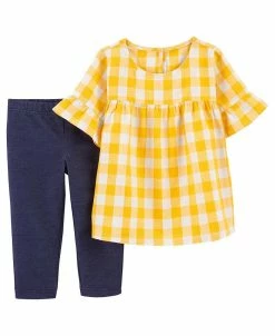 Carter's™ Toddler Girls Plaid Flutter Top And Knit Denim Leggings Set, 2 Piece