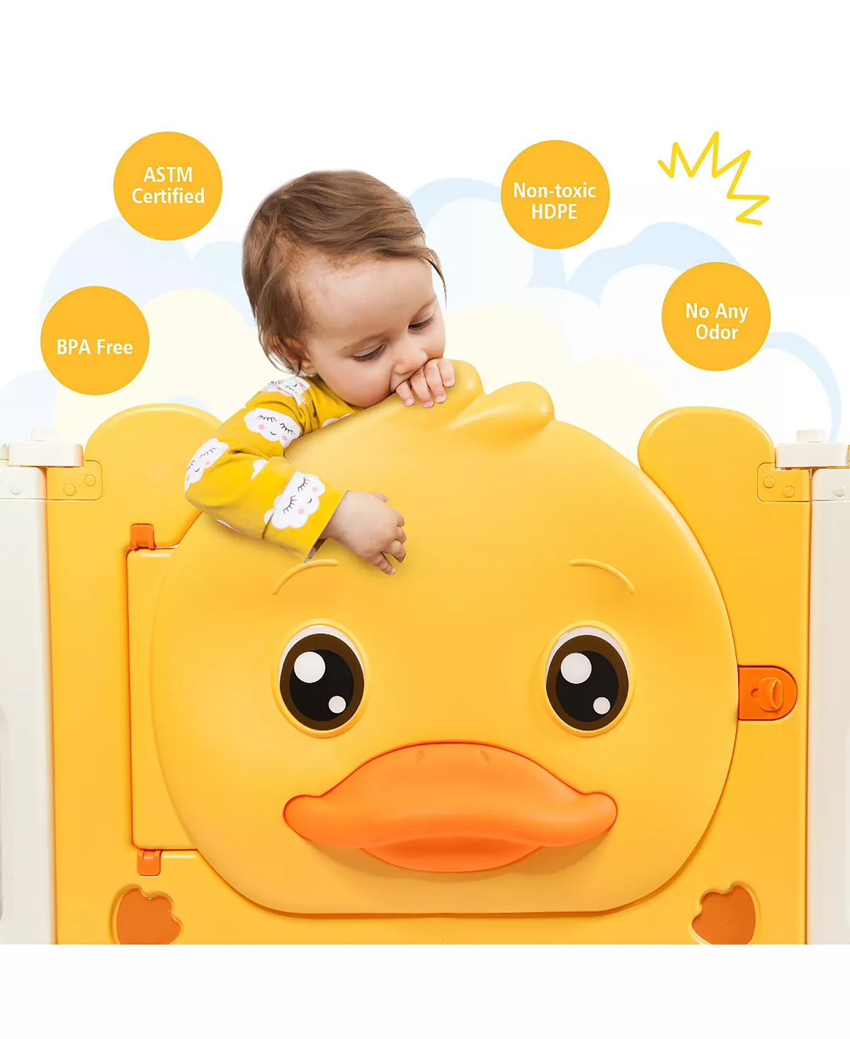 Costway 12-Panel Foldable Baby Playpen Kids Yellow Duck - Image 3
