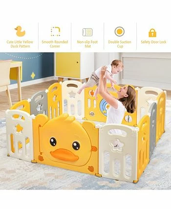 Costway 12-Panel Foldable Baby Playpen Kids Yellow Duck - Image 2