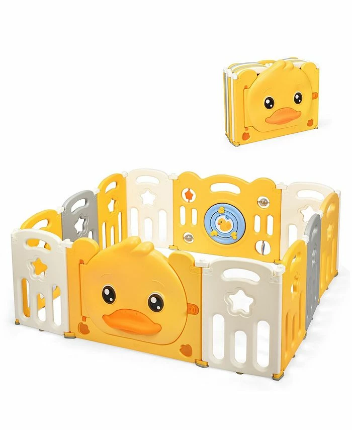 Costway 12-Panel Foldable Baby Playpen Kids Yellow Duck
