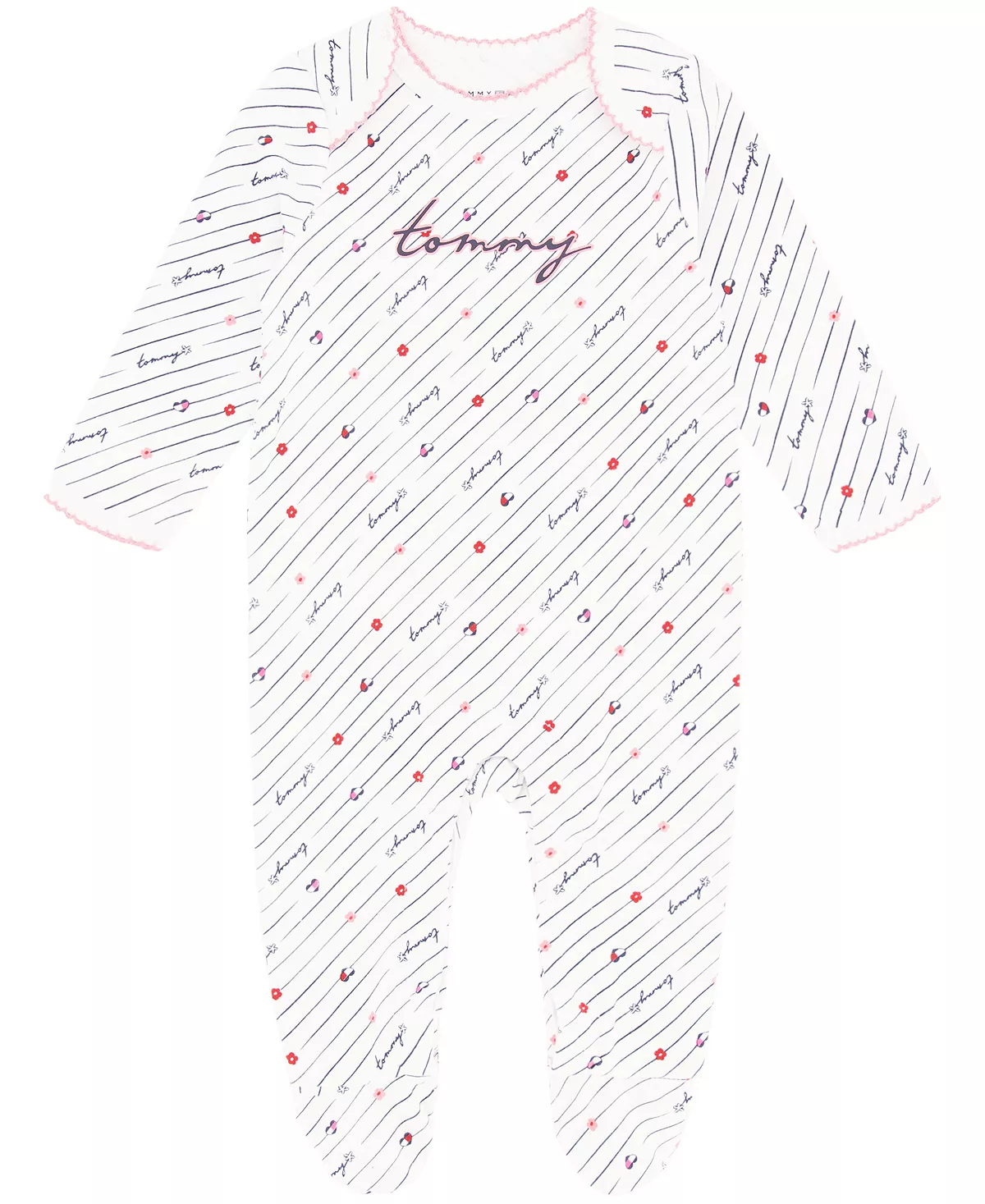 Tommy Hilfiger Baby Girls Signature Pinstripe Footed Coverall
