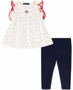 Tommy Hilfiger Baby Girls Signature Stars Muslin Baby Doll And Capri Leggings, 2 Piece Set