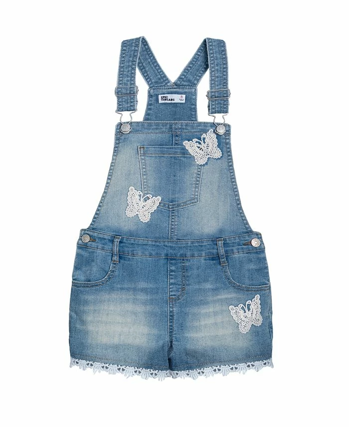 Epic Threads Little Girls Butterfly Denim Shortall, Created For Macy's